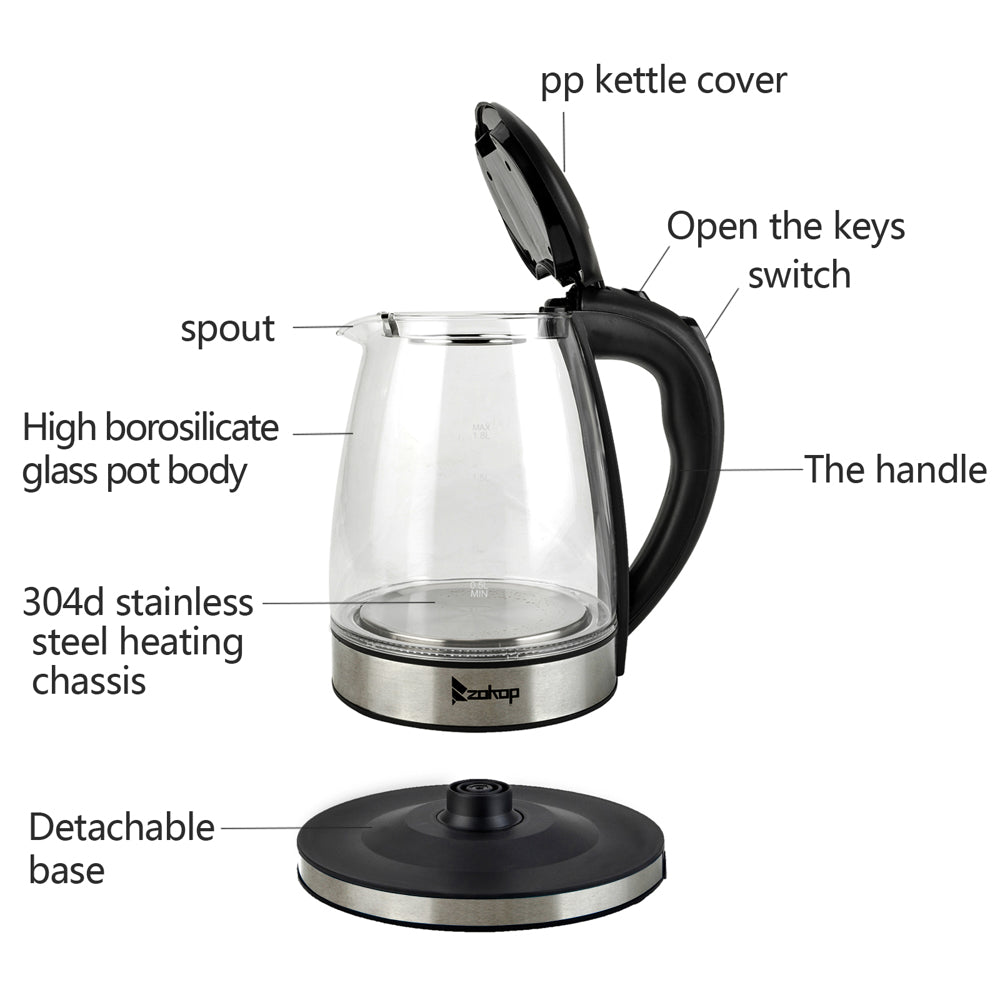 2000W 220V 1.8L Electric Glass Kettle with 7 Changing LED Lights