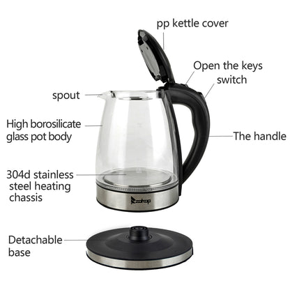 2000W 220V 1.8L Electric Glass Kettle with 7 Changing LED Lights