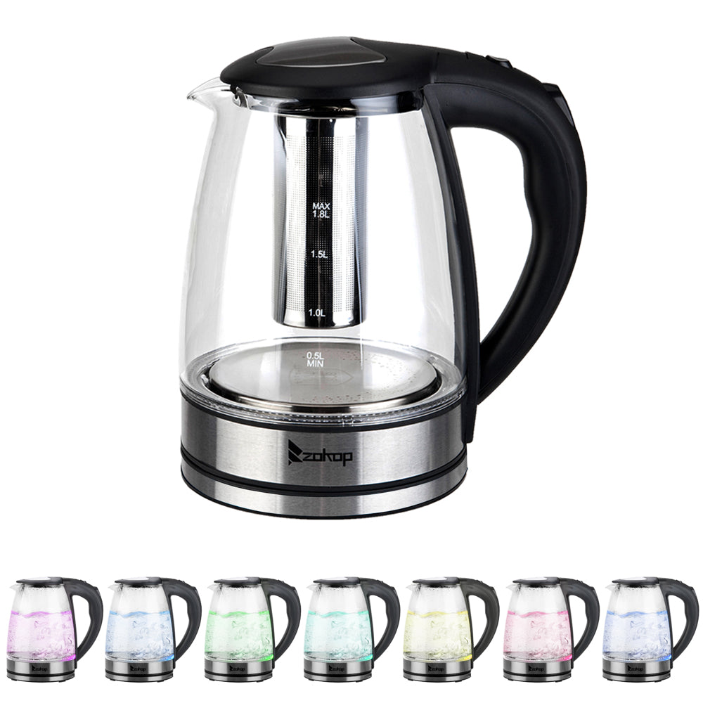 2000W 220V 1.8L Electric Glass Kettle with 7 Changing LED Lights